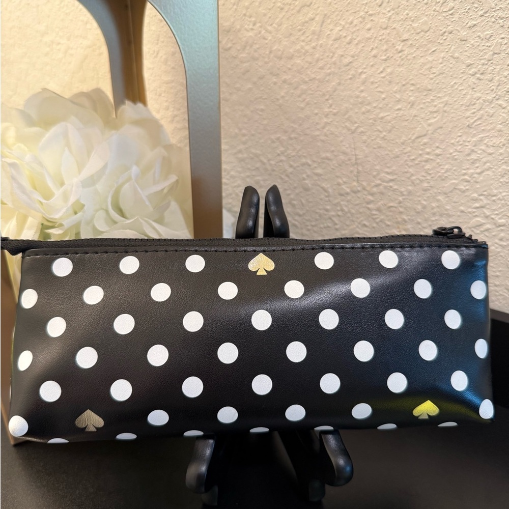 kate spade ♠️ Black and White Polka Dot Cosmetic/Pencil Pouch - Picture 2 of 6